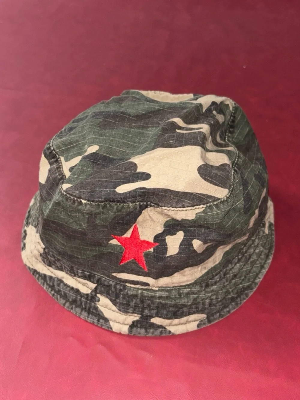 Camo Bucket Hat with Red Star